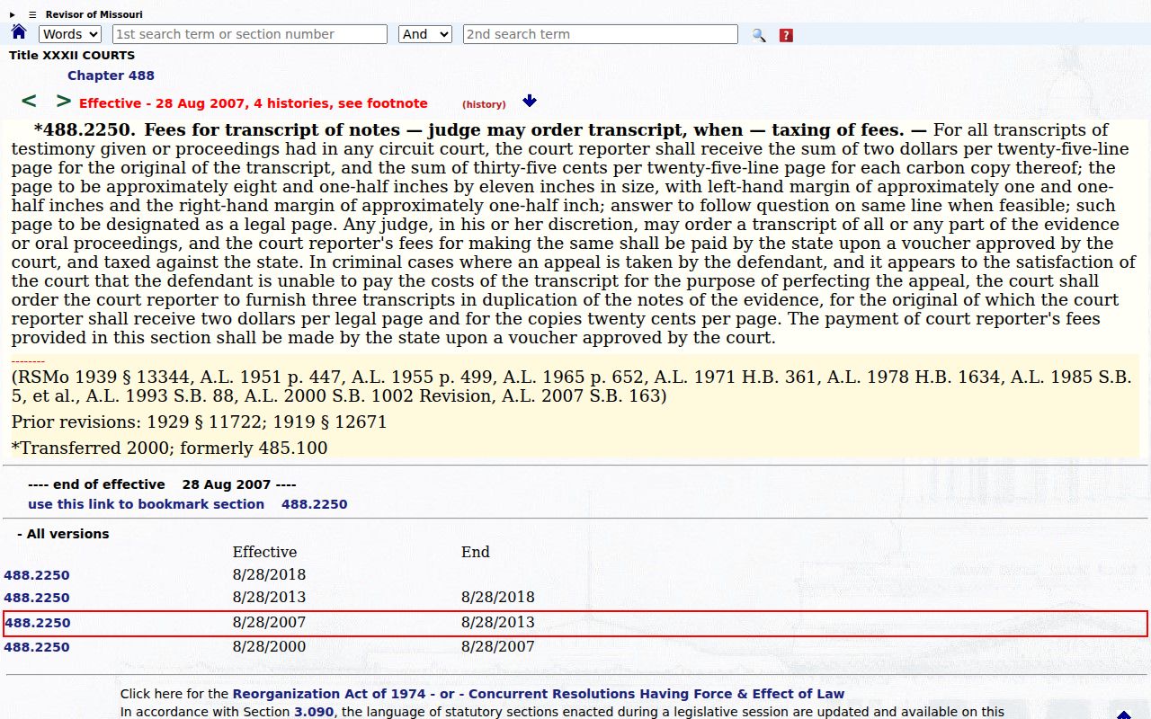 Iron County civil docket transcript fee statute reference
