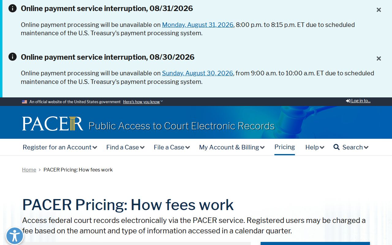 Iron County civil docket federal PACER pricing reference