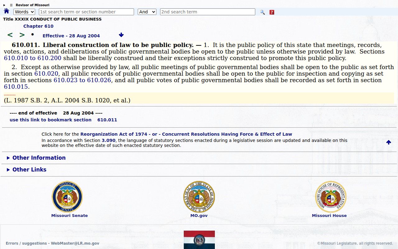 Iron County court docket Missouri Sunshine Law access reference