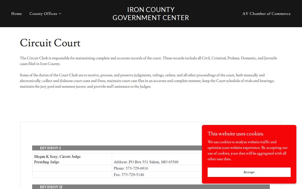 Ironton court docket Circuit Clerk contact and courthouse record access