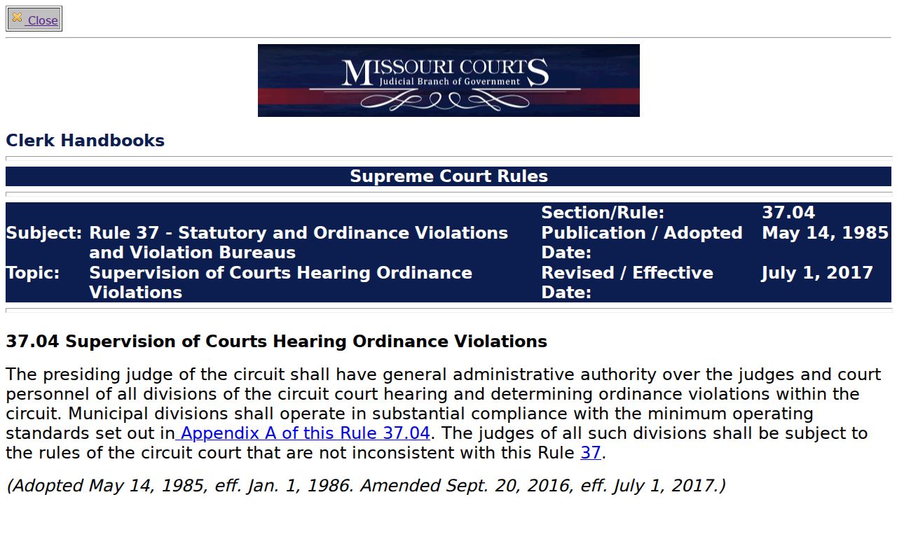Pilot Knob court docket municipal division and court rule source