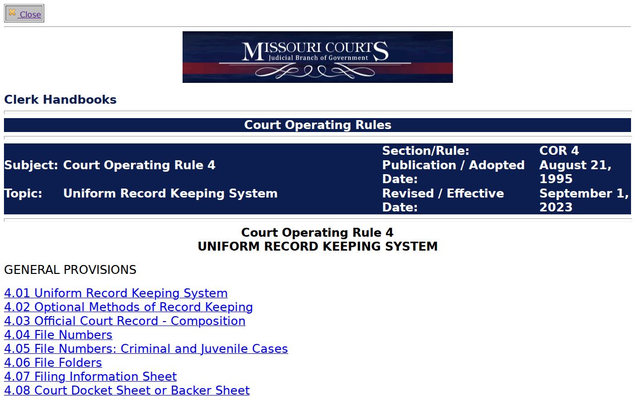 Viburnum court docket search fields under Missouri Court Operating Rule 4